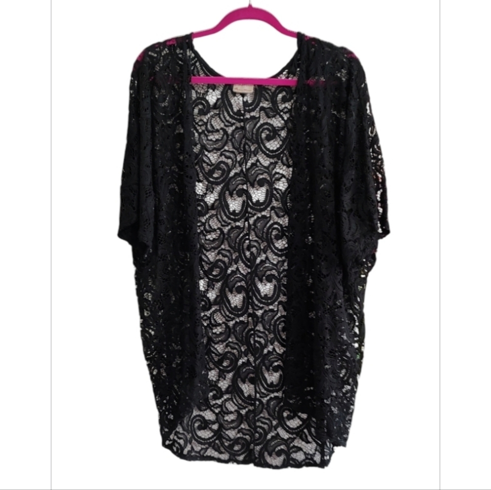 Black Lace Swim Open Front Coverup
